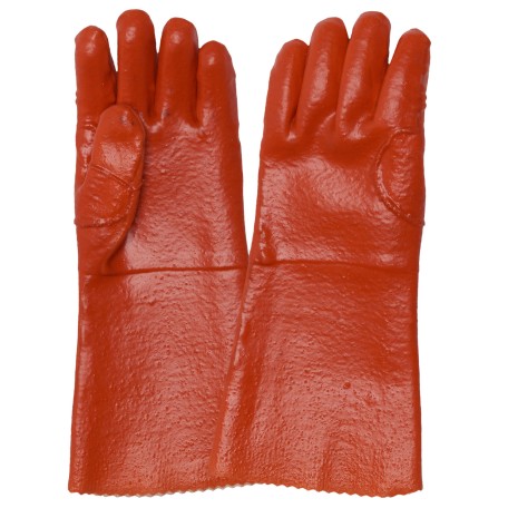 2115-PVC Elbow Length Hi-Vis Orange Reinforced Gloves 35cm